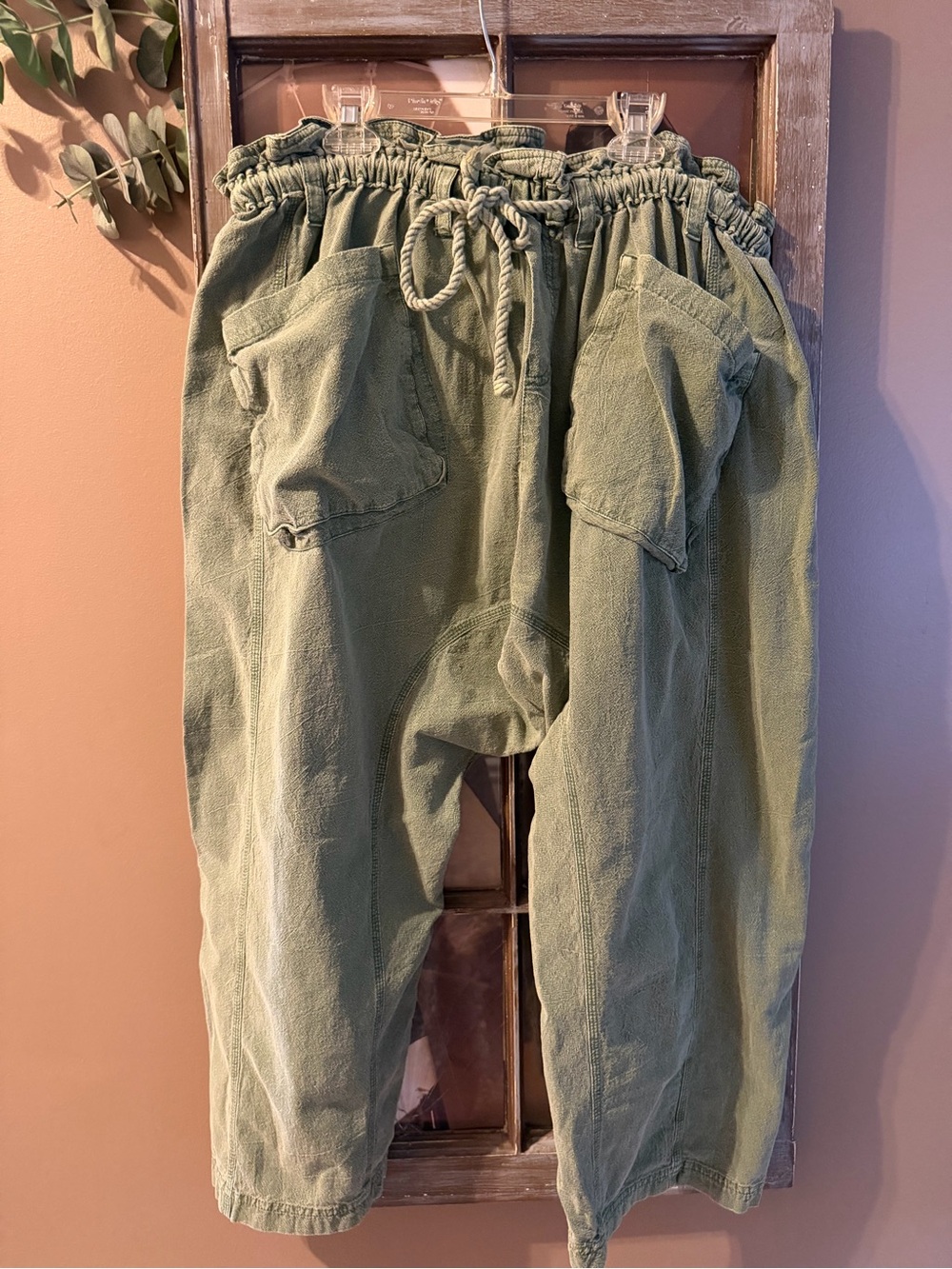 Free People Olive Utility Paperbag Pants | Drawstring | Size Small